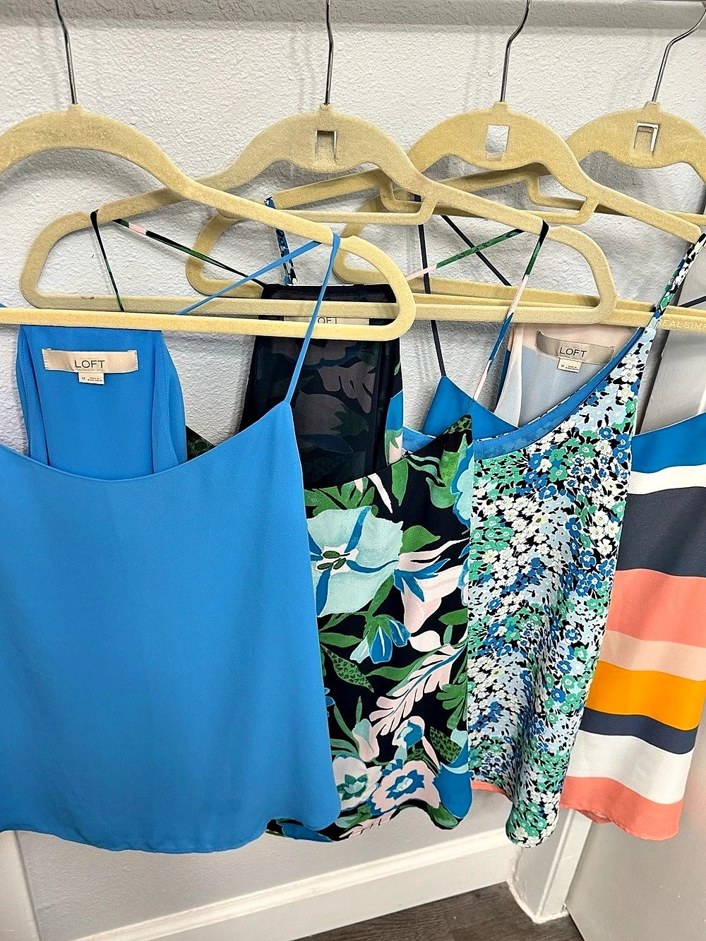 Lot of 4 - LOFT Satin Strappy Cami Women's Tank Top Blue & Multicolor